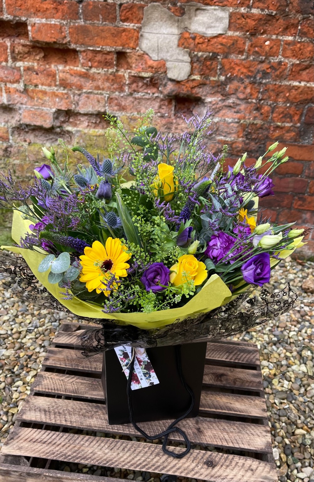 Bespoke Hand Tied Aqua in Purples and Yellows