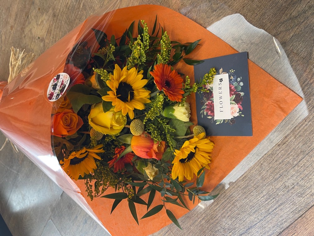 Bespoke Flat Bouquet in Oranges and Yellows