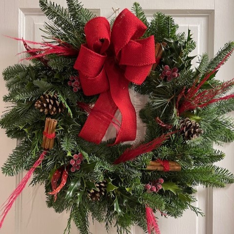 Fresh Festive Red Christmas Door Wreath