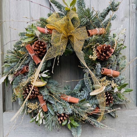 Fresh Golden Christmas Door Wreath