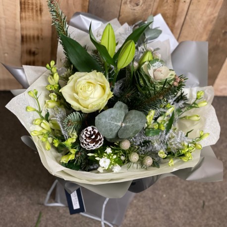 Christmas Handtied Aqua in Whites and Silver