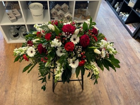 Bespoke coffin spray in Red and White