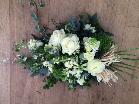 Bespoke Single Ended Spray with stems in Whites and Greens