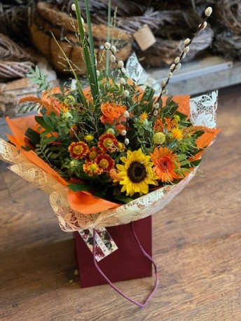 Bespoke Hand Tied Aqua in Orange and Yellow