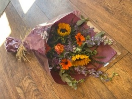 Bespoke Flat Bouquet in Orange, Yellow and Purple