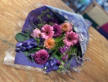 Bespoke Flat Bouquet in Pinks, Peaches and Purple