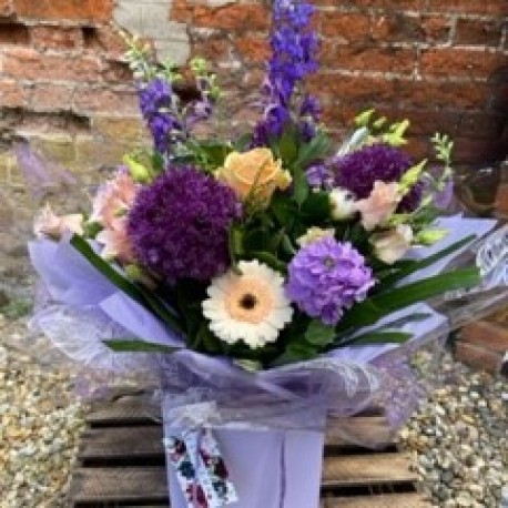 Bespoke Hand Tied Aqua in Peaches and Purples