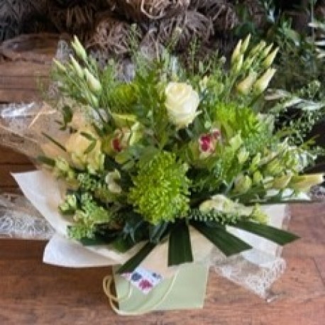 Luxurious Bespoke Hand Tied Aqua in Whites and Greens