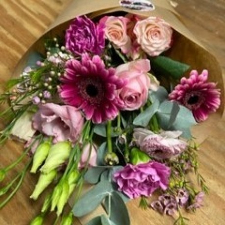 Bespoke Eco Friendly wrapped Flowers in Pinks
