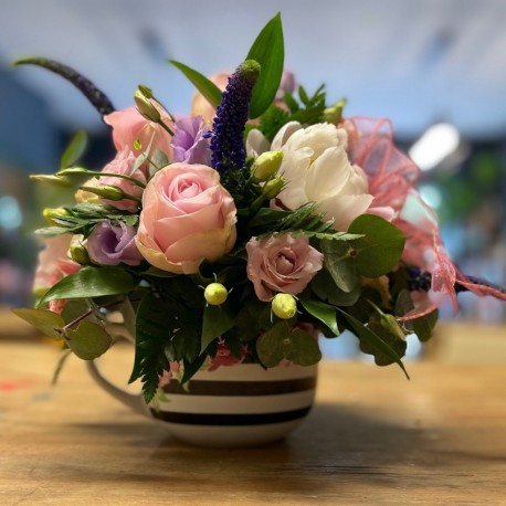 Bespoke Tea Cup Arrangement in Pinks and Purples