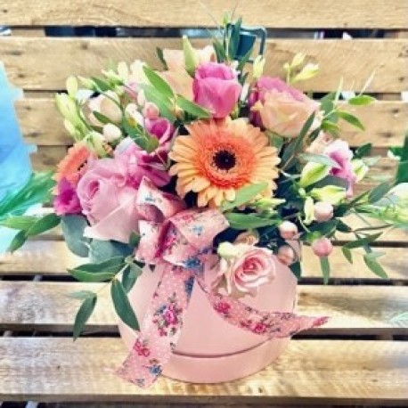 Bespoke Hatbox Arrangement in Pinks and Peaches