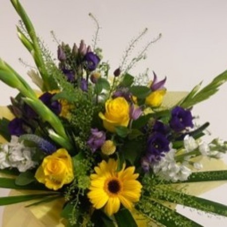 Bespoke Eco Friendly Wrapped Hand Tied in Purples, Yellows and Whites