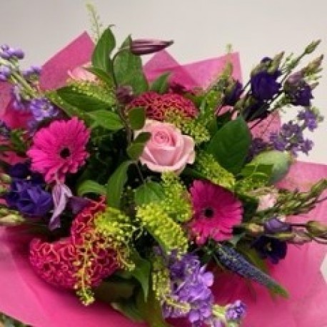 Bespoke Eco Friendly Wrapped Hand Tied in Pinks, Purples and Greens
