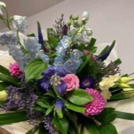 Bespoke Eco Friendly Wrapped Hand Tied in Pinks, Blues and Purples