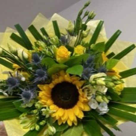 Bespoke Eco Friendly Wrapped Hand in Yellows, Blues and Whites