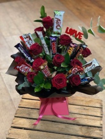 12 Red Rose and Chocolate Box Bouquet