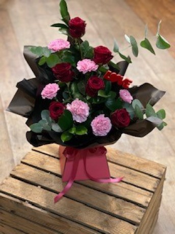 Red Rose and Pink Carnation Box Bouquet