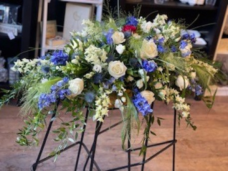 Bespoke Coffin Spray in Whites and Blue