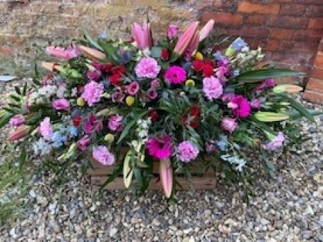 Bespoke Coffin Spray in Pinks and Blue