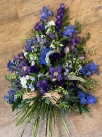 Bespoke Single Ended Spray with Stems in Blues and Purples