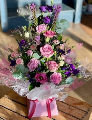 Bespoke Box Bouquet in Pinks and Purples