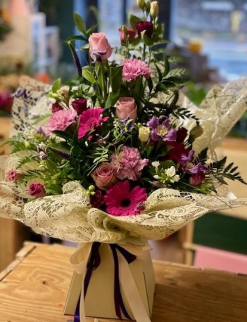 Bespoke Box Bouquet in Pinks, Purples and Whites