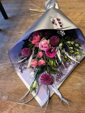 Christmas Flat Bouquet in Pinks, Purples and Silver