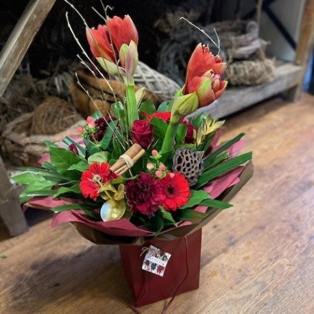 Luxury Christmas Handtied Aqua in Reds and Golds