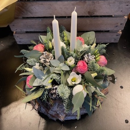 Christmas Rustic Candle Arrangement in Pinks and Whites