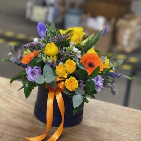 Bespoke Hatbox in Yellows, Oranges and Purple