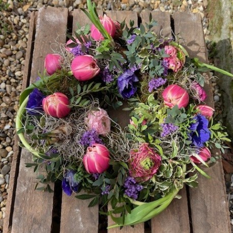 Bespoke Living Spring Wreath in Pinks and Purples