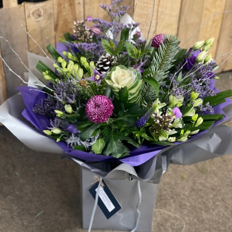 Christmas Handtied Aqua in Purples and Whites